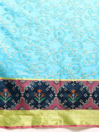 Blue Silk Blend Woven Zari Design Geomatric Saree with Unstitched Blouse - Hiral Fashion