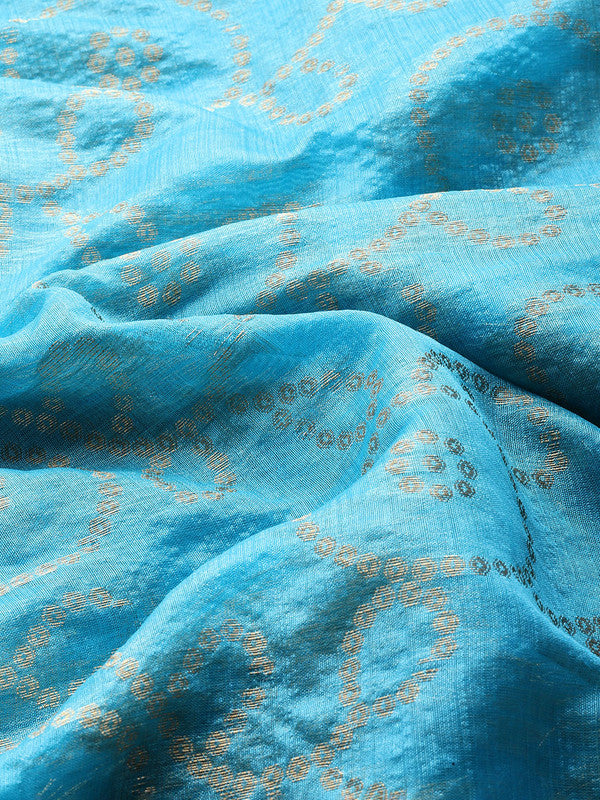 Blue Silk Blend Woven Zari Design Geomatric Saree with Unstitched Blouse - Hiral Fashion