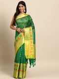 Green Silk Blend Woven Zari Design Striped Saree with Unstitched Blouse - Hiral Fashion