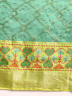 Green Silk Blend Woven Zari Design Striped Saree with Unstitched Blouse - Hiral Fashion