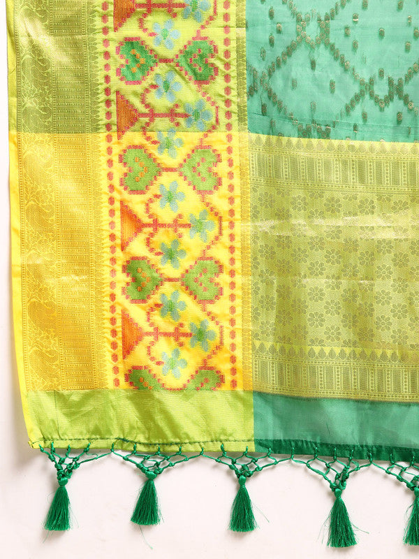 Green Silk Blend Woven Zari Design Striped Saree with Unstitched Blouse - Hiral Fashion