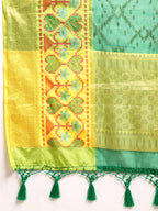 Green Silk Blend Woven Zari Design Striped Saree with Unstitched Blouse - Hiral Fashion