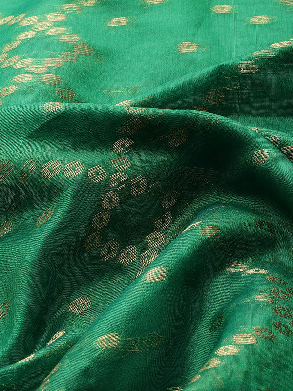 Green Silk Blend Woven Zari Design Striped Saree with Unstitched Blouse - Hiral Fashion