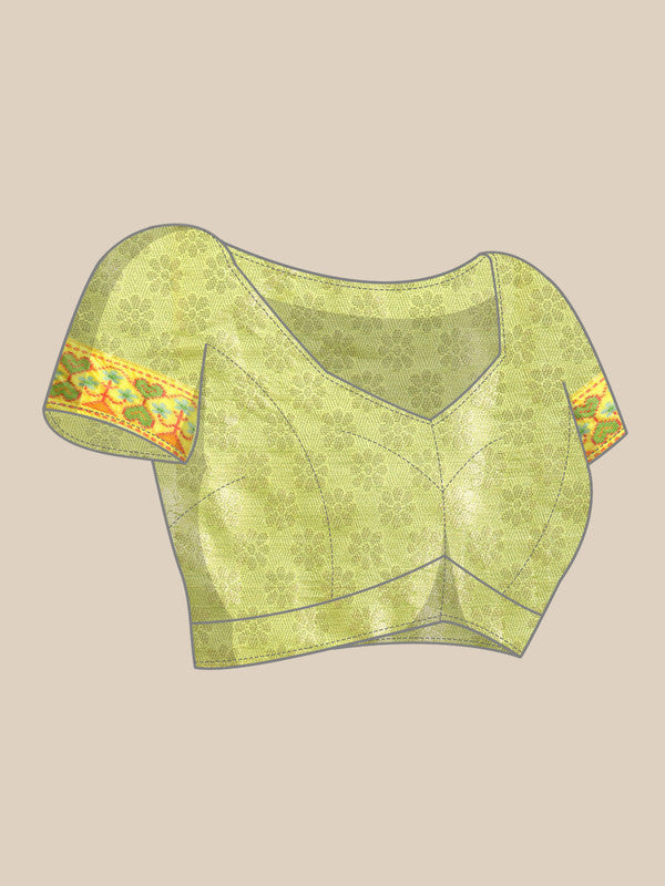 Green Silk Blend Woven Zari Design Striped Saree with Unstitched Blouse - Hiral Fashion