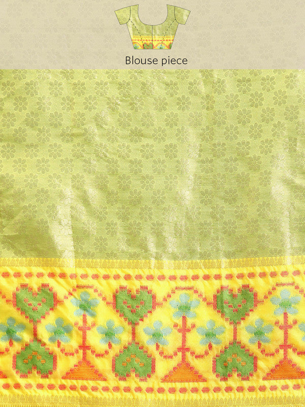 Green Silk Blend Woven Zari Design Striped Saree with Unstitched Blouse - Hiral Fashion