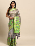 Gray Silk Blend Woven Zari Design Geomatric Saree with Unstitched Blouse - Hiral Fashion