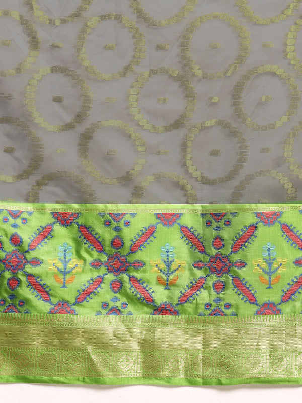 Gray Silk Blend Woven Zari Design Geomatric Saree with Unstitched Blouse - Hiral Fashion