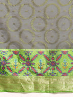 Gray Silk Blend Woven Zari Design Geomatric Saree with Unstitched Blouse - Hiral Fashion