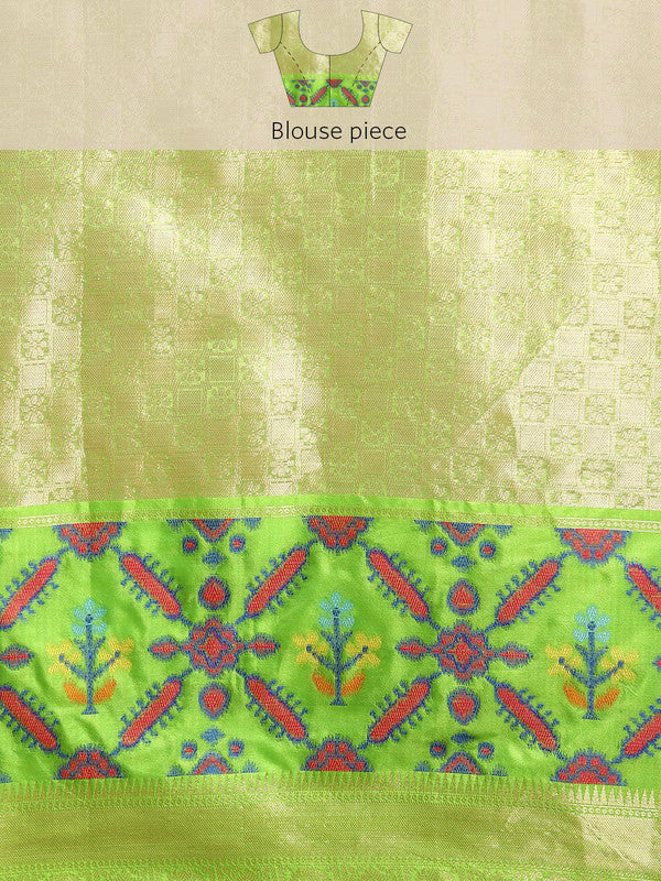 Gray Silk Blend Woven Zari Design Geomatric Saree with Unstitched Blouse - Hiral Fashion