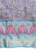 Navy Blue Silk Blend Woven Zari Design Floral Saree with Unstitched Blouse - Hiral Fashion
