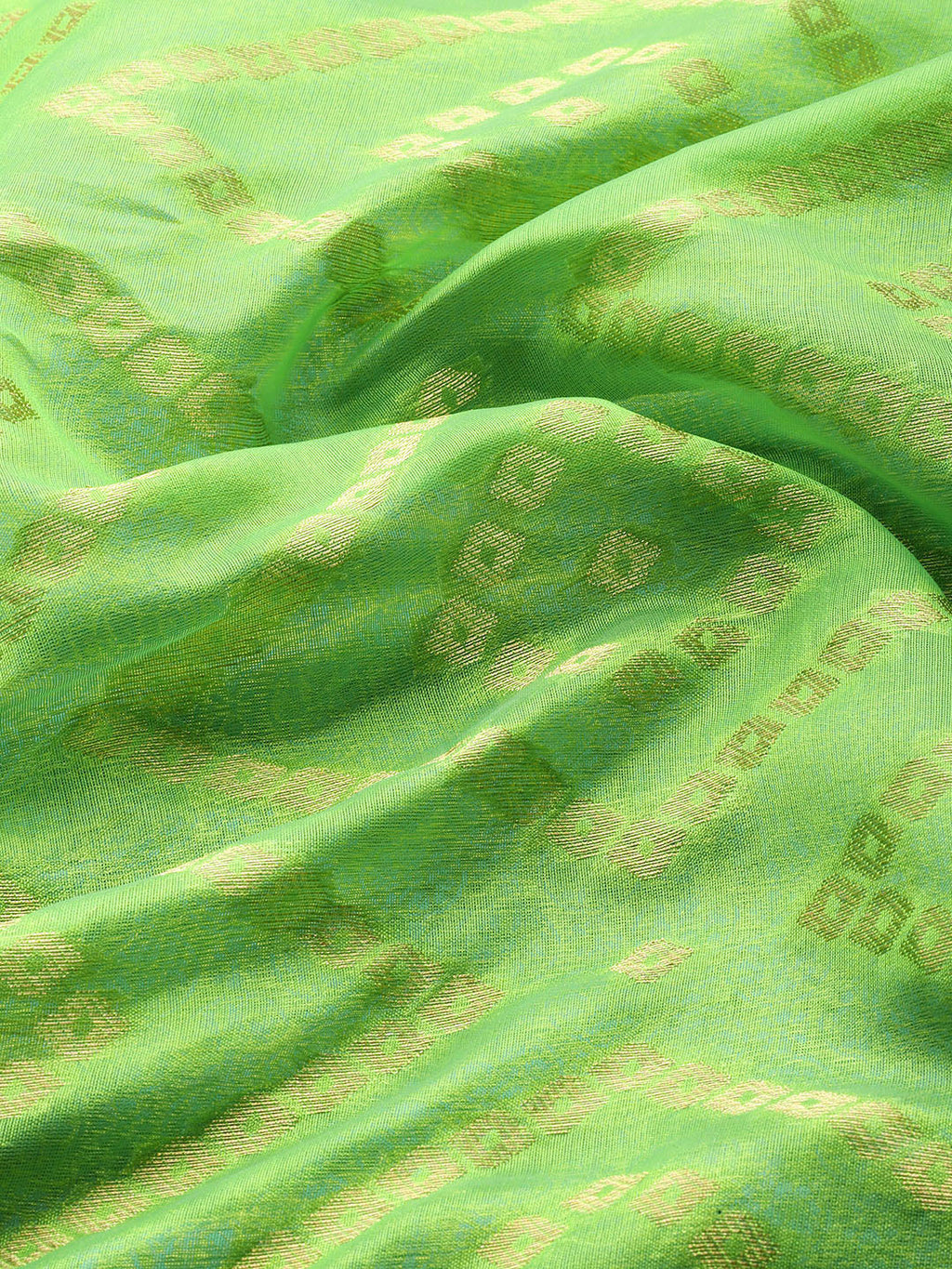 Green Silk Blend Woven Zari Design Geomatric Saree with Unstitched Blouse - Hiral Fashion