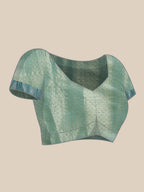 Green Silk Blend Woven Zari Design Geomatric Saree with Unstitched Blouse - Hiral Fashion
