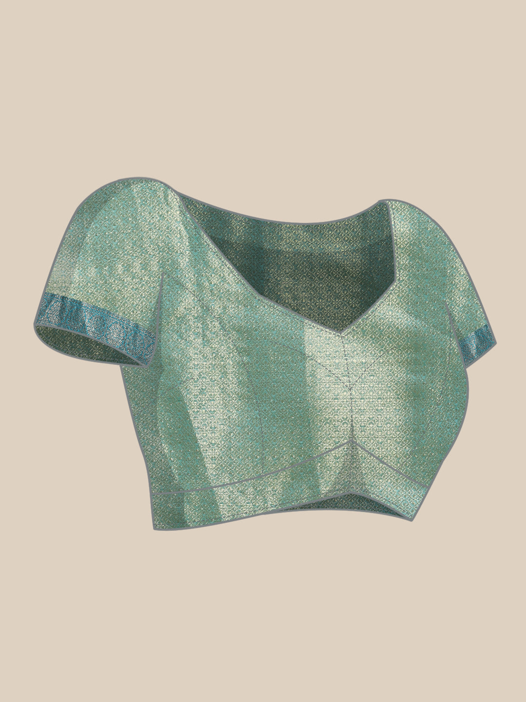 Green Silk Blend Woven Zari Design Geomatric Saree with Unstitched Blouse - Hiral Fashion