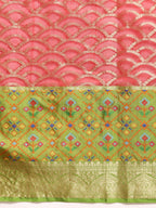 Red Silk Blend Woven Zari Design Striped Saree with Unstitched Blouse - Hiral Fashion