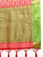 Red Silk Blend Woven Zari Design Striped Saree with Unstitched Blouse - Hiral Fashion