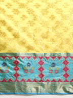 Yellow Silk Blend Woven Zari Design Geomatric Saree with Unstitched Blouse - Hiral Fashion