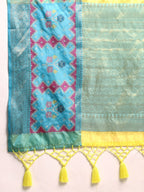Yellow Silk Blend Woven Zari Design Geomatric Saree with Unstitched Blouse - Hiral Fashion