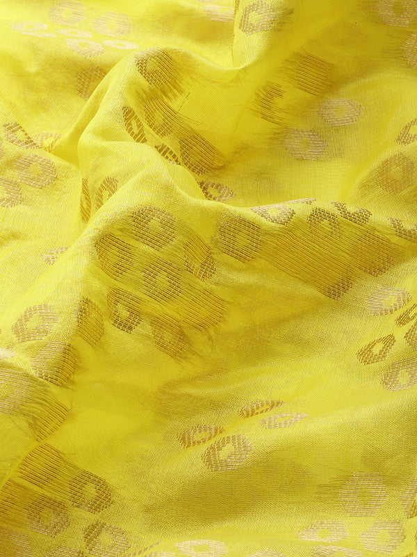 Yellow Silk Blend Woven Zari Design Geomatric Saree with Unstitched Blouse - Hiral Fashion
