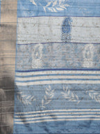 Blue Silk Blend Digital Print Floral Saree with Unstitched Blouse - Hiral Fashion