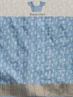 Blue Silk Blend Digital Print Floral Saree with Unstitched Blouse - Hiral Fashion