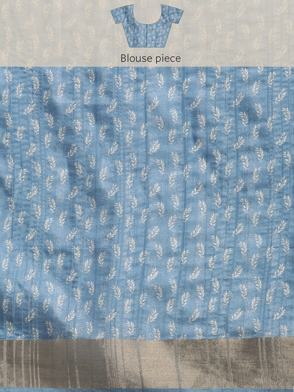 Blue Silk Blend Digital Print Floral Saree with Unstitched Blouse - Hiral Fashion