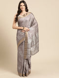Brown Silk Blend Digital Print Floral Saree with Unstitched Blouse - Hiral Fashion