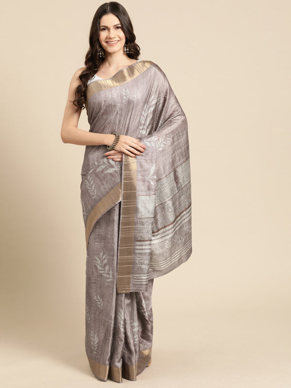 Brown Silk Blend Digital Print Floral Saree with Unstitched Blouse - Hiral Fashion