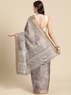 Brown Silk Blend Digital Print Floral Saree with Unstitched Blouse - Hiral Fashion