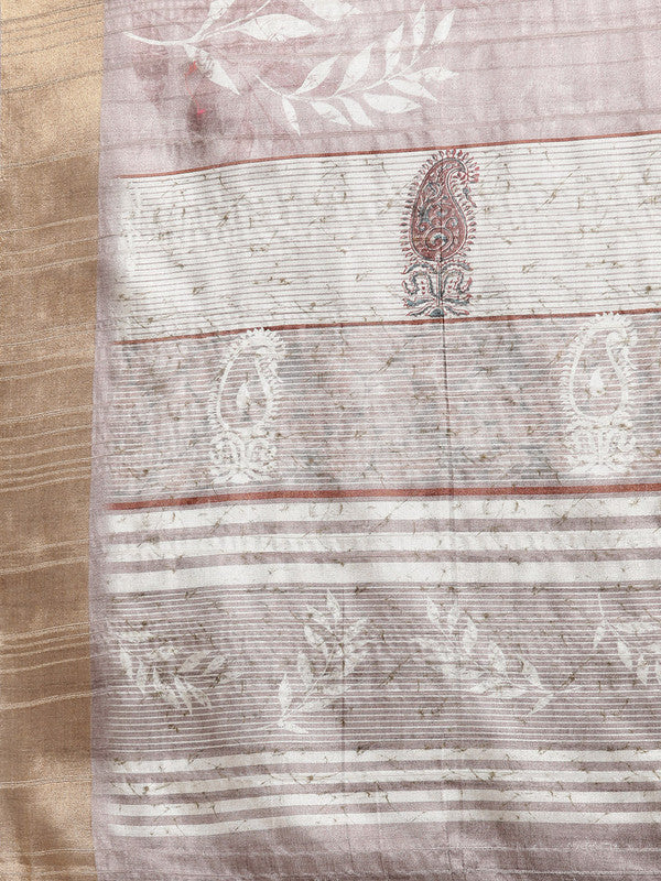 Brown Silk Blend Digital Print Floral Saree with Unstitched Blouse - Hiral Fashion
