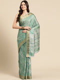 Green Silk Blend Digital Print Floral Saree with Unstitched Blouse - Hiral Fashion