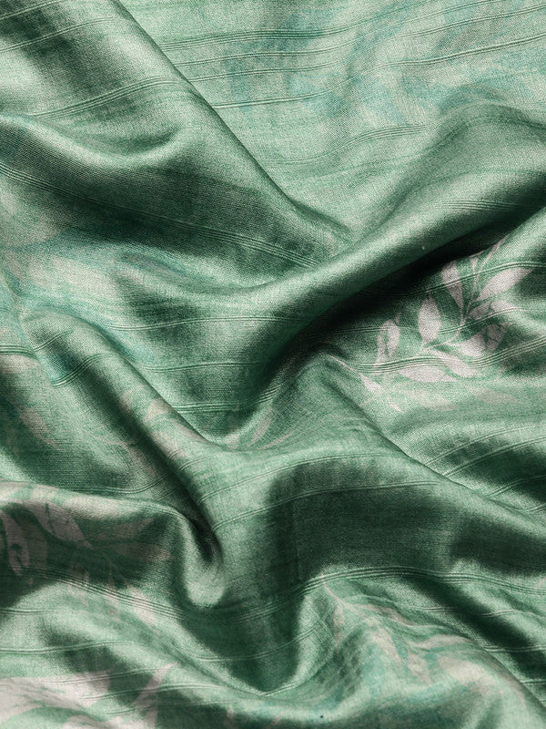 Green Silk Blend Digital Print Floral Saree with Unstitched Blouse - Hiral Fashion