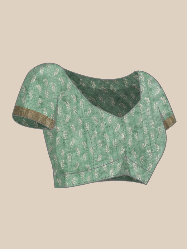 Green Silk Blend Digital Print Floral Saree with Unstitched Blouse - Hiral Fashion