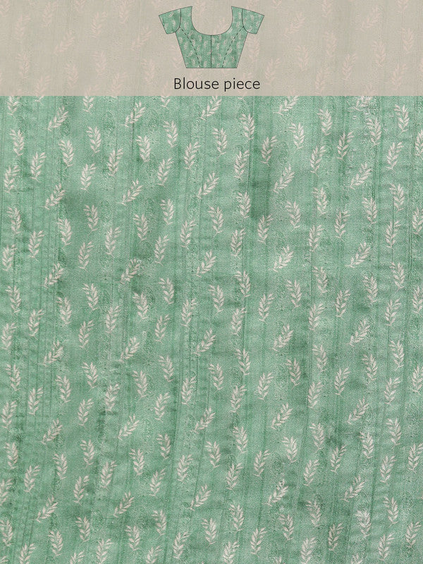 Green Silk Blend Digital Print Floral Saree with Unstitched Blouse - Hiral Fashion