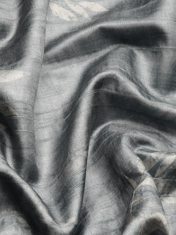 Gray Silk Blend Digital Print Floral Saree with Unstitched Blouse - Hiral Fashion