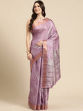 Lavender Silk Blend Digital Print Floral Saree with Unstitched Blouse - Hiral Fashion