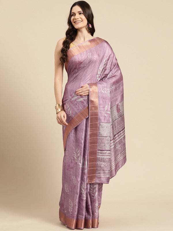 Lavender Silk Blend Digital Print Floral Saree with Unstitched Blouse - Hiral Fashion