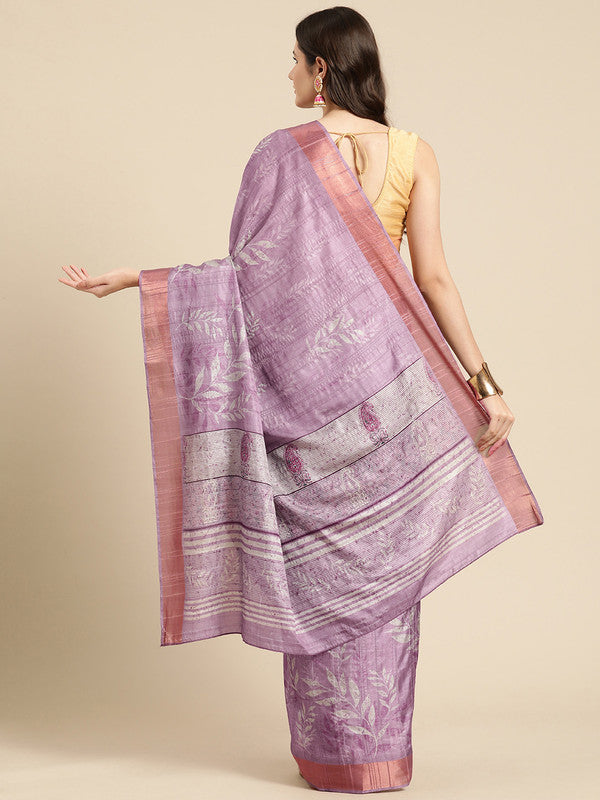 Lavender Silk Blend Digital Print Floral Saree with Unstitched Blouse - Hiral Fashion