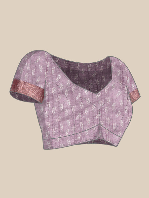 Lavender Silk Blend Digital Print Floral Saree with Unstitched Blouse - Hiral Fashion