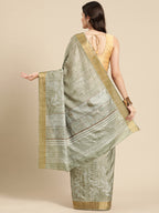 Olive Silk Blend Digital Print Floral Saree with Unstitched Blouse - Hiral Fashion