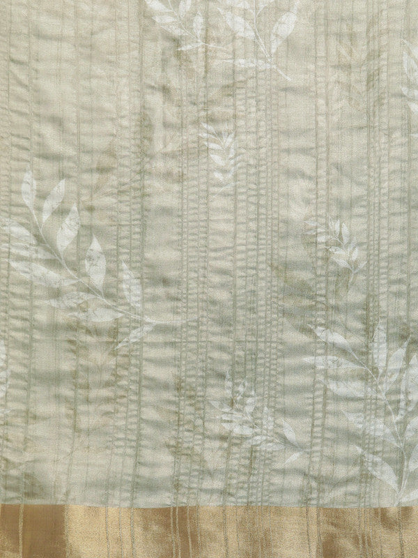 Olive Silk Blend Digital Print Floral Saree with Unstitched Blouse - Hiral Fashion