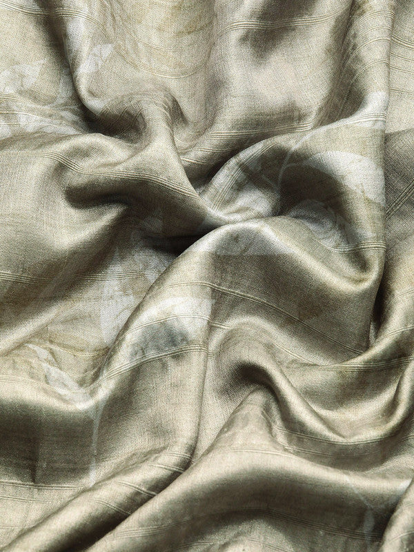 Olive Silk Blend Digital Print Floral Saree with Unstitched Blouse - Hiral Fashion