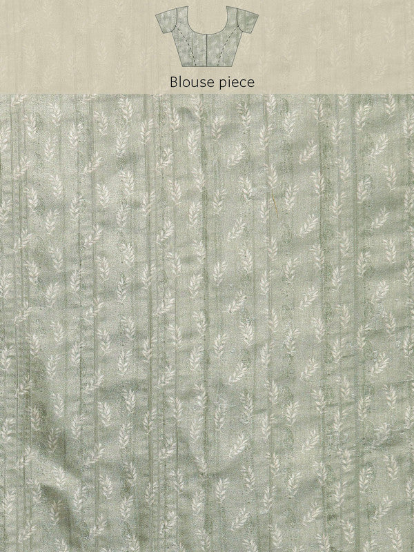 Olive Silk Blend Digital Print Floral Saree with Unstitched Blouse - Hiral Fashion