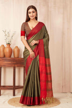 Hiral Fashion Olive Banarasi Soft Silk Solid Saree
