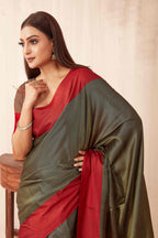 Hiral Fashion Olive Banarasi Soft Silk Solid Saree