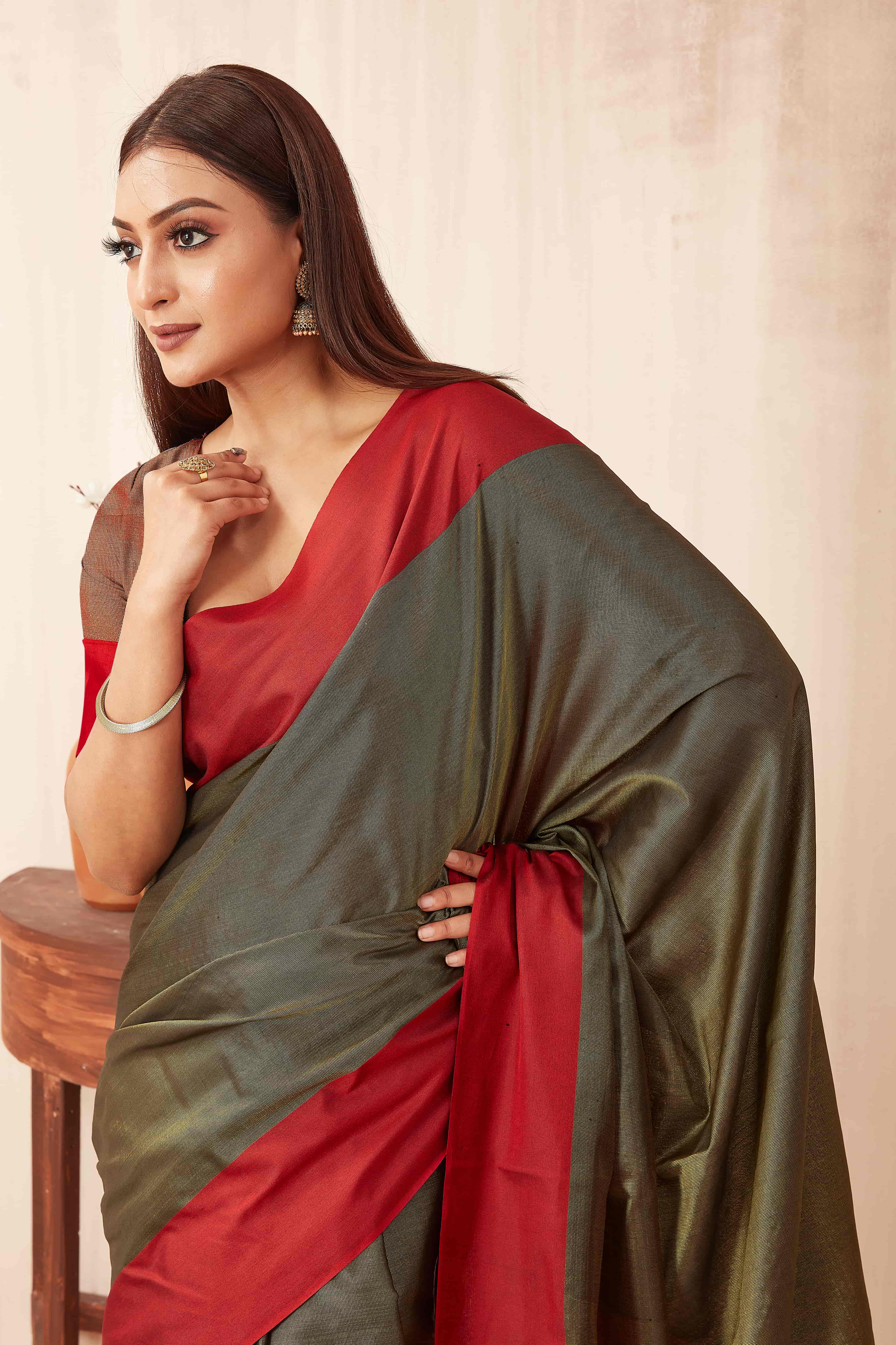Hiral Fashion Olive Banarasi Soft Silk Solid Saree