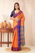 Hiral Fashion Orange Banarasi Soft Silk Solid Saree