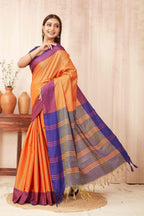 Hiral Fashion Orange Banarasi Soft Silk Solid Saree