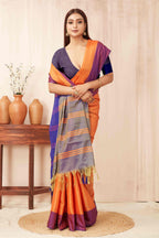 Hiral Fashion Orange Banarasi Soft Silk Solid Saree
