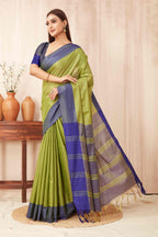 Hiral Fashion Green Banarasi Soft Silk Solid Saree