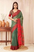Hiral Fashion Green Banarasi Soft Silk Solid Saree